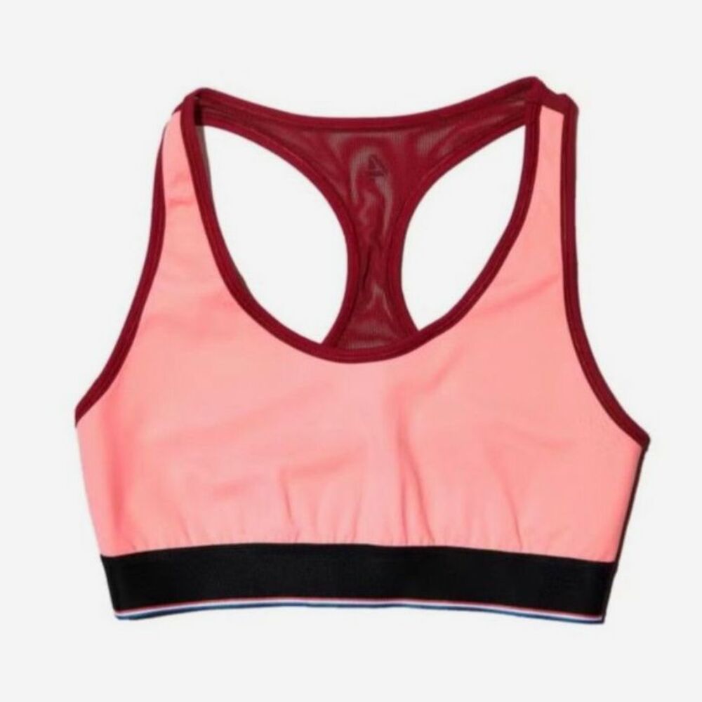 FourLaps NWT Circuit Pink Maroon Trim Medium Support Activewear Sports Bra Sz XL